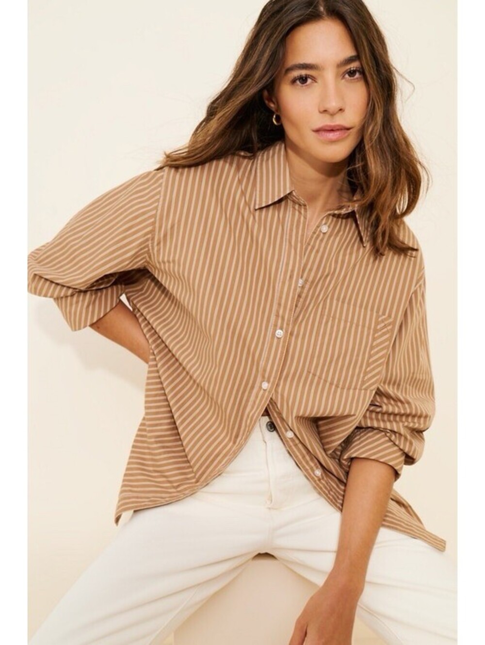 Free People Sabine Striped Articulated Dress Shirt Dolman Sleeves Cotton Small